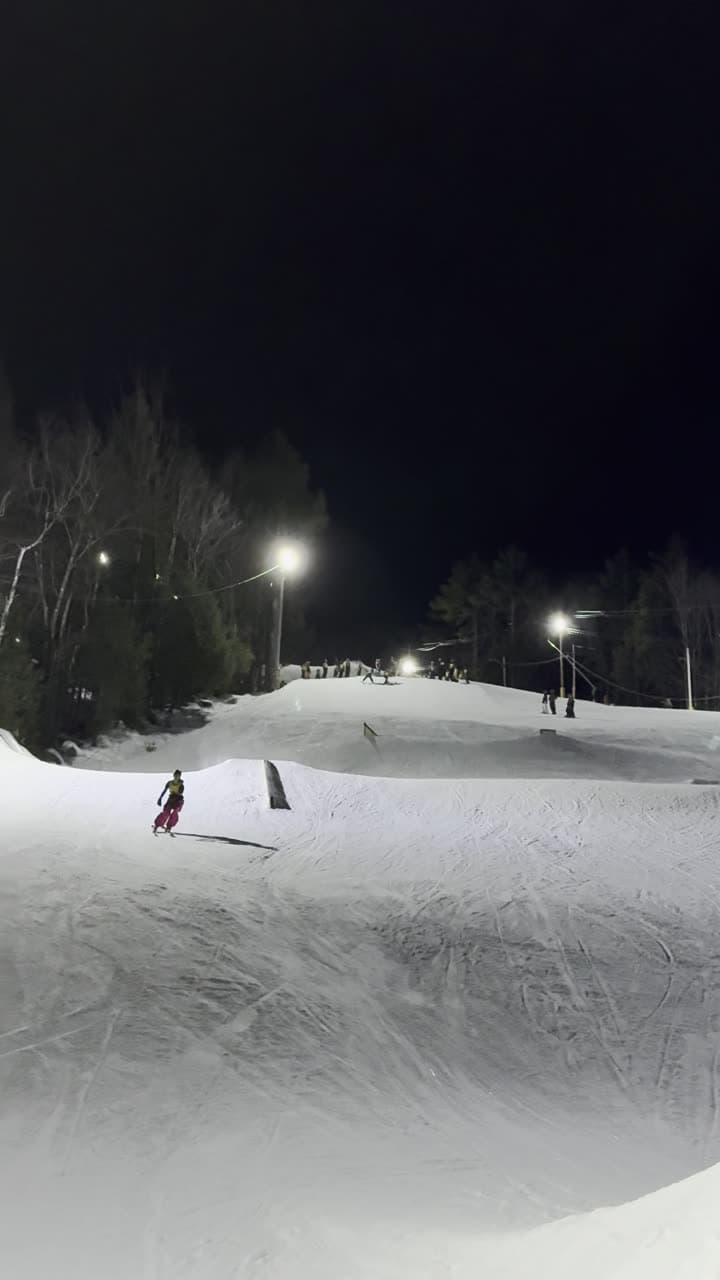 Night freestyle session in the terrain park at Abenaki